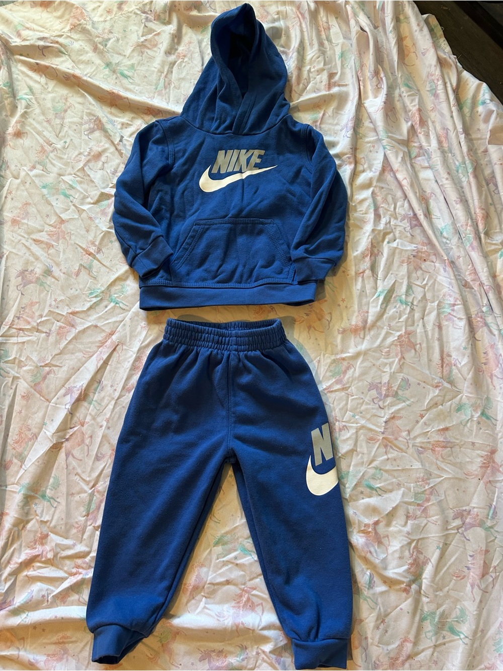 Nike Kids Royal Blue Hoodie & Jogger Set with White Logo